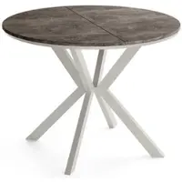 WFL GROUP Valeo Neo Esstisch, Ausziehbar – Runde Tischplatte – Metallgestell mit Ring – Kaschmirfarbene Beine – Laminierte Tischplatte – Beton Dunkelgrau – 100-140/100/76 cm