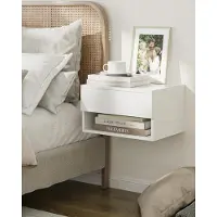 OEM Moderne Wandtafel mit Ladefunktion – Kleiner, freischwebender Nachttisch – Wandregale für Schlafzimmer und Badezimmer – Weiß, ideal für kleine Räume