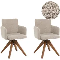 Beliani Drehbarer Esszimmerstuhl 2er Set Beige Bouclé Stoff Braune Holzbeine Gepolstert Moderner Stil Drehstühle Polsterstühle Esszimmer