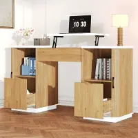 STILVORA Schreibtisch-Set mit Aktenschrank und Unterschränken, Computertisch mit Klappfach und Rillendesign, Bürotisch für Homeoffice und Büro