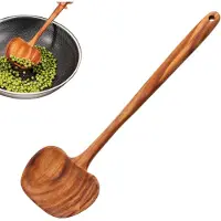 Markenlos Holzkelle für Suppen und Eintöpfe, 2-in-1, mit Antihaftfunktion und langem Griff