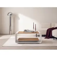 WFL GROUP Couchtisch 100 x 50 cm mit Schwebender Ablage in Craft Eiche – Moderner Wohnzimmertisch mit Abgerundetem Metallgestell in Weiß & Versteckten Rollen – EU