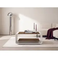 WFL GROUP Couchtisch 100 x 50 cm mit Schwebender Ablage in Lefkas Eiche – Moderner Wohnzimmertisch mit Abgerundetem Metallgestell in Weiß & Versteckten Rollen – EU