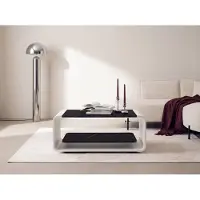 WFL GROUP Couchtisch 100 x 50 cm mit Schwebender Ablage in Weiß Marmor Kupfer – Moderner Wohnzimmertisch mit Abgerundetem Metallgestell in Weiß & Versteckten Rollen – EU