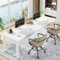 Tribesigns Schreibtisch Computertisch 200 x 70 x 75 cm Weiß Doppelter Langer Tisch für 2 Personen