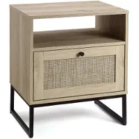 StarTech.com Rattan Nachttisch - Holz Beistelltisch mit Schublade und offenem Regal - Stabiler Nachttisch für Schlafzimmer und Wohnzimmer - Eiche natur
