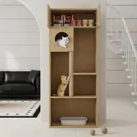 Ropilly Katzenmöbel mit Kratzsäule und Stauraum, 80 x 45 x 193 cm, MDF in Naturholzoptik