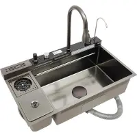 StarTech.com Küchenspüle Set - Einzelbecken 82x48 cm - 304 Edelstahl - 360° ausziehbare Armatur mit 3 Strahlarten - Becherspüler & Seifenspender - Unterbau/Flachaufbau - Schwarz