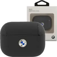 BMW Bmapsslbk Airpods Pro Hülle Czarny/Schwarz Geniune Leder Silber Logo
