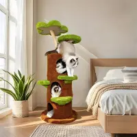 StarTech.com Katzenbaum Turm - Kratzbaum Aktivitätszentrum - Drei Ebenen - Sisal Kratzstämme - Plüschhöhle mit Blumenplattform - 61x148 cm - Für mehrere Katzen bis 7,5 kg - Grün/Braun