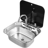 StarTech.com Camping-Spülbecken für Wohnmobile - Einbauspüle mit Klapparmatur - Warm- und Kaltwasser - Gehärtetes Glas - Edelstahl 304 - 41 × 36,5 × 16 cm - Schwarz