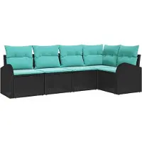 Syfax Gartensofa-set 5 stk. Schwarz und Türkis Poly-Rattan