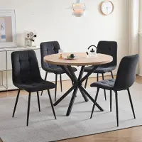 StarTech.com Runder Esstisch mit 4 Stühlen - Essgruppe - Skandinavisches Design - Cordbezug - Metallgestell - Ø100 cm - Schwarzes Set