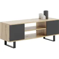 KOBI TV-Schrank Focus 155 cm – Modernes Design mit Metallbeinen in Schwarz, Laminatplatte 18 mm, für Fernseher bis 65 Zoll, mit leisem Schließsystem
