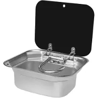StarTech.com Küchenspüle für Wohnmobil/Wohnwagen - Kompakte Spüle 40x35x14 cm - Mit Wasserhahn - Klappbarer Deckel aus gehärtetem Glas - Schwarz