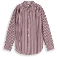 Tom Tailor Hemdbluse "Loose", Damen, Gr. 44, braun (preppy plum weiß stripe), Obermaterial: 50% Baumwolle, 50% Lyocell, regular fit Po-bedeckend, Manschette, Blusen Hemdbluse, mit Manschetten