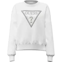 GUESS für Damen. W6YQ14K4352 Sweatshirt Dreieck Glitzer Weiß (S), Lässig, Baumwolle, Langarm