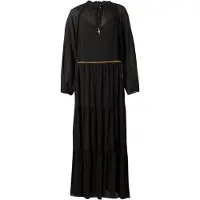 Michael Kors für Damen. MT683L17R3 Schwarzes Maxikleid mit gerafftem Ausschnitt und Bindeband (S), Lässig, Party, Langarm, Recyceltes Polyes