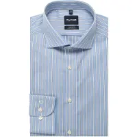 Olymp Langarmhemd "Luxor", Herren, Gr. 40, N-Gr, blau (bleu), Web, Obermaterial: 100% Baumwolle, gestreift, hüftbedeckend, 2-Knopf-Manschette, Hemden Langarmhemd, Businesshemd, Kentkragen, Modern Fit
