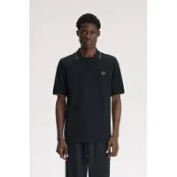 Fred perry für Herren. M3404 Poloshirt mit offenem Kragen in Schwarz (L), Lässig, Baumwolle, Kurzarm