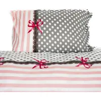 COFI Fleece Bettwäsche aus Polyester, ca. 130 gsm, Grau-Rosa mit Schleifen Bettbezug 155x220 cm