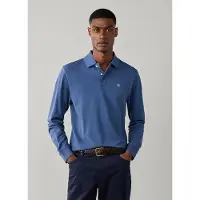 Hackett London für Herren. HM5500048 Long-sleeve slim fit logo polo shirt in blue (XXL), Blau, Lässig, Baumwolle, Klassisch, Langarm
