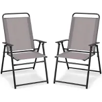 KOMFOTTEU 2er Set Klappstühle tragbar, Terrassenstühle Gartenstuhl mit Armlehnen & Rückenlehne, Balkonstühle Sling-Stühle, Outdoor Stühle wetterfest für Garten Balkon