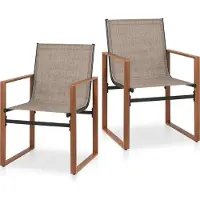 KOMFOTTEU 2er Set Gartenstühlen, Balkonstühle aus Stoff & Metall, Terrassenstühle mit geneigter Rückenlehne & Armlehnen, Outdoorstühle für Terrasse, Balkon (Braun)