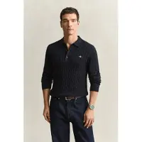Gant für Herren. 8050616 Gestricktes Poloshirt mit Zopfmuster, marineblau (L), Lässig, Baumwolle, Klassisch, Langarm