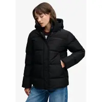Superdry für Damen. W5012178A Schwarze, sportliche 5-Baffle-Steppjacke mit Kapuze (S), Lässig, Polyester
