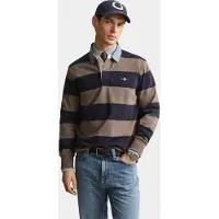 Gant für Herren. 2004083 Gestreiftes Heavy-Polo mit taupefarbenem Chambray-Kragen (S), Lässig, Baumwolle, Langarm
