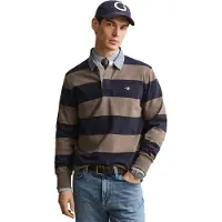 Gant für Herren. 2004083 Gestreiftes Heavy-Polo mit taupefarbenem Chambray-Kragen (XL), Lässig, Baumwolle, Langarm