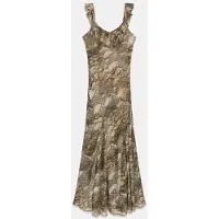 GUESS für Damen. W6YK29W2939 Langes Kleid mit braunem Druck (M), Lässig, Party, Tierdruck, Polyester, Ärmellos / Hosenträger