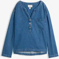Bonprix Jeansbluse , Damen, Gr. 46, blau (blau denim used), Obermaterial: 100% Baumwolle, oversize, Blusen Jeansbluse, Tunika, aus reiner Baumwolle, Oversize-Passform, Langarm