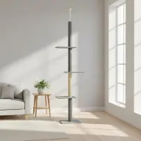 StarTech.com Katzenbaum Turm - Kletterbaum Kratzbaum - Verstellbare Höhe 228–260 cm - 4 Ebenen & Plattformen - Für kleine & große Katzen - Armeegrün