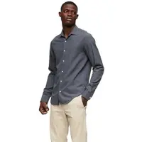 Superdry für Herren. M4010710A Marineblaues Businesshemd mit langen Ärmeln (XXL), Baumwolle, Klassisch, Langarm