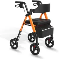 StarTech.com Rollator für Senioren - Faltbarer Gehwagen mit Sitz - Robuster Aluminiumrahmen - 20 cm Große Räder - Orange
