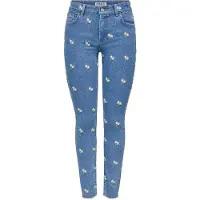 ONLY Skinny-fit-Jeans "ONLHUSH MW EMB RW ANK SKINNY DNM" Baumwollmischung, slim fit, Allover Stickerei, offener Saum