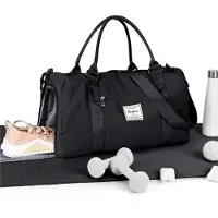 Unyqoos Damen Reisetasche – wasserdichte Weekender-Handgepäck-Tasche mit Kulturbeutel & Nassfach, großes Volumen, Nylongewebe, Koffergurt, Modell B3 schwarz-grau
