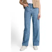 Tom Tailor Weite Jeans DENIM, Damen, Gr. L, N-Gr, blau (blau weiß), Denim/Jeans, Obermaterial: 100% Baumwolle, bestickt, normal lang, Jeans Weite Jeans, mit Allover-Stickereien