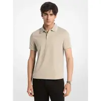 Michael Kors für Herren. CS652WR19P Schlichtes Strick-Poloshirt aus Baumwolle mit beigefarbener Bordüre (M), Lässig, Kurzarm