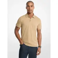 Michael Kors für Herren. CS650V848T Polo aus glattem Baumwollstrick mit beigem Logo (L), Lässig, Baumwolle, Kurzarm