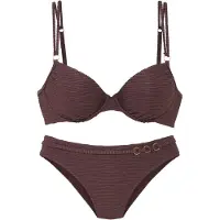 LASCANA Bügel-Bikini , Damen, Gr. 42, Cup C, braun, Recycling-Polyamid, Glitzerfäden, Strukturmuster, Bikini-Sets Bügel-Bikini, Glitzernde Strukturware