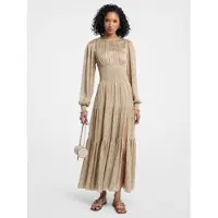 Michael Kors für Damen. MT6835PL3E Goldenes Maxikleid mit Smok-Details und langen Ärmeln (S), Beige, Lässig, Polyester, Langarm