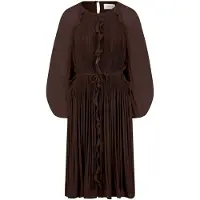Cartoon Chiffonkleid "Chiffonkleid mit Rüschen", Damen, Gr. 42, EURO, braun (dunkelbraun), Obermaterial: 100% Polyester PES., Kleider Chiffonkleid