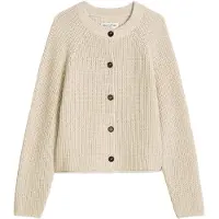 Marc O'Polo Damen Strickjacke - Rippstrick-Cardigan, Rundhals, Organic Cotton, Loose Fit Beige / S