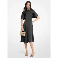 Michael Kors für Damen. MT683KYAYJ Schwarzes Midi-Satinkleid mit Flügelärmeln (36), Lässig, Party, Kurzarm, Recyceltes Polyester