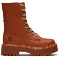 Timberland für Damen. TB0A5SAHEM61 Braune Lederstiefel von Stone Street (39.5 W), Wohnung, Schnürsenkel, Lässig