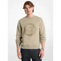 Michael Kors für Herren. CT653715MF Beigefarbenes Sweatshirt aus Baumwollmischung mit Logo und Rundhalsausschnitt (S), Lässig, Bio-Baumwolle