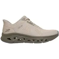 SKECHERS Slip-On Sneaker "BOBS ARC WAVES REMIX", Damen, Gr. 39, Textil, beige (beige, oliv), Lederimitat, Schuhe Slip-On Sneaker, Slipper, Schlupfschuh, Halbschuh, Freizeitsneaker mit Memory Foam